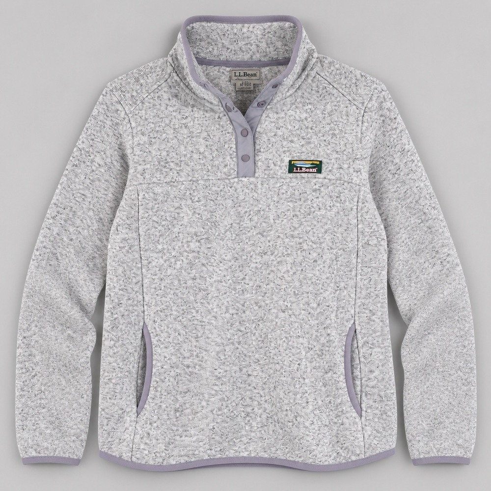 LL Bean Women M Sweater Fleece Pullover Gray Snap Neck 292726